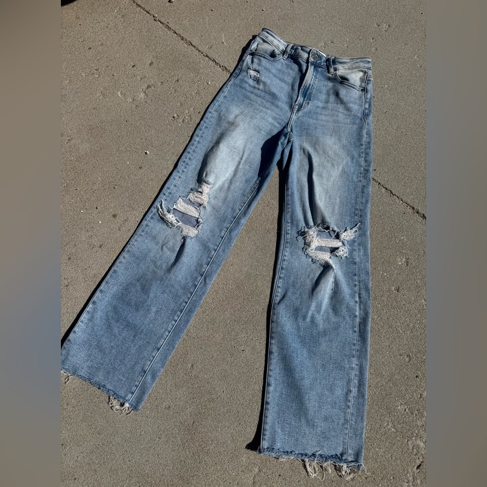 Trendy Distressed Light Blue Women's Flare Jeans